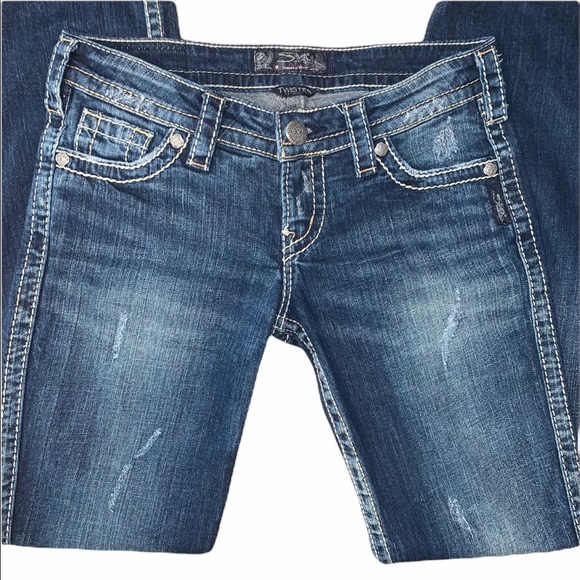 Silver twisted jeans bootcut 26x31 dark wash contrast stitch - Picture 7 of 7